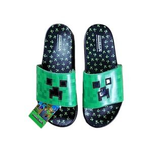 NWT‎ Minecraft Youth Boys Slip On Slide Sandal Black & Green Size 6